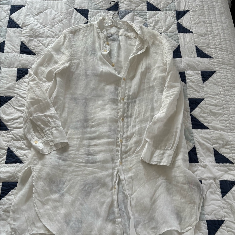 CP Shades White Linen Oversized Button Front Shirt Beach Coverup Women’s Size M - Picture 2 of 5